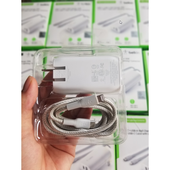 Bộ Củ Sạc Cáp Sạc Belkin A-C 30W PD C-Lightning 18W Chuẩn MFI Cho Các Sản Phẩm Apple iPhone iPad