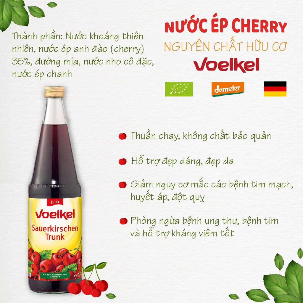 [VOELKEL] Nước ép cherry (anh đào) hữu cơ - 700ml