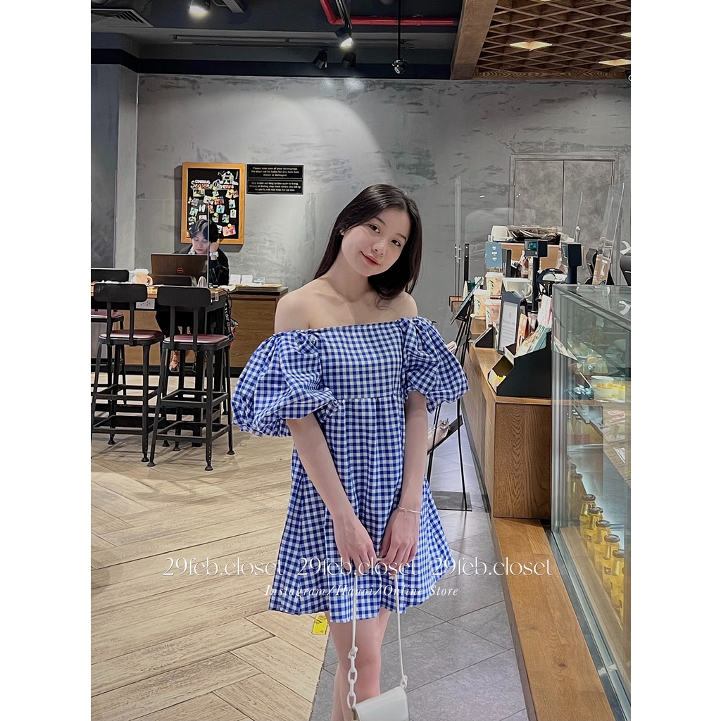 Váy babydoll kẻ tay bồng 2 lớp mặc được nhiều kiểu - 29feb.closet - V7