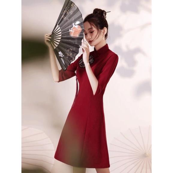 VIP Váy sườn xám ,đầm mặc Tết phong cách Trung Hoa cách tân màu đỏ hoạ tiết thêu cực đẹp, hàng order 2 tuần TRANG XUKA