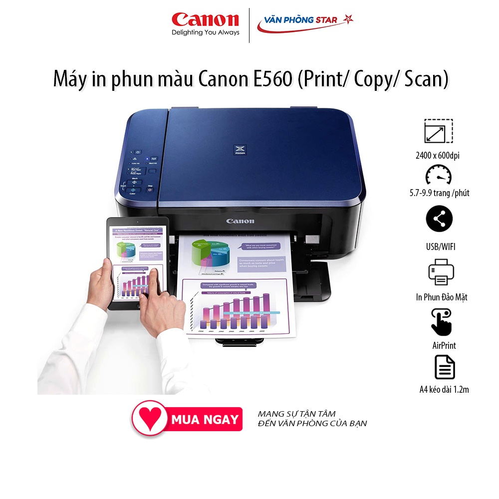 [Free ship] Máy in phun màu Canon E560 (Print/ Copy/ Scan): Copy - In - Scan - Duplex - Wifi tại Vanphongstar