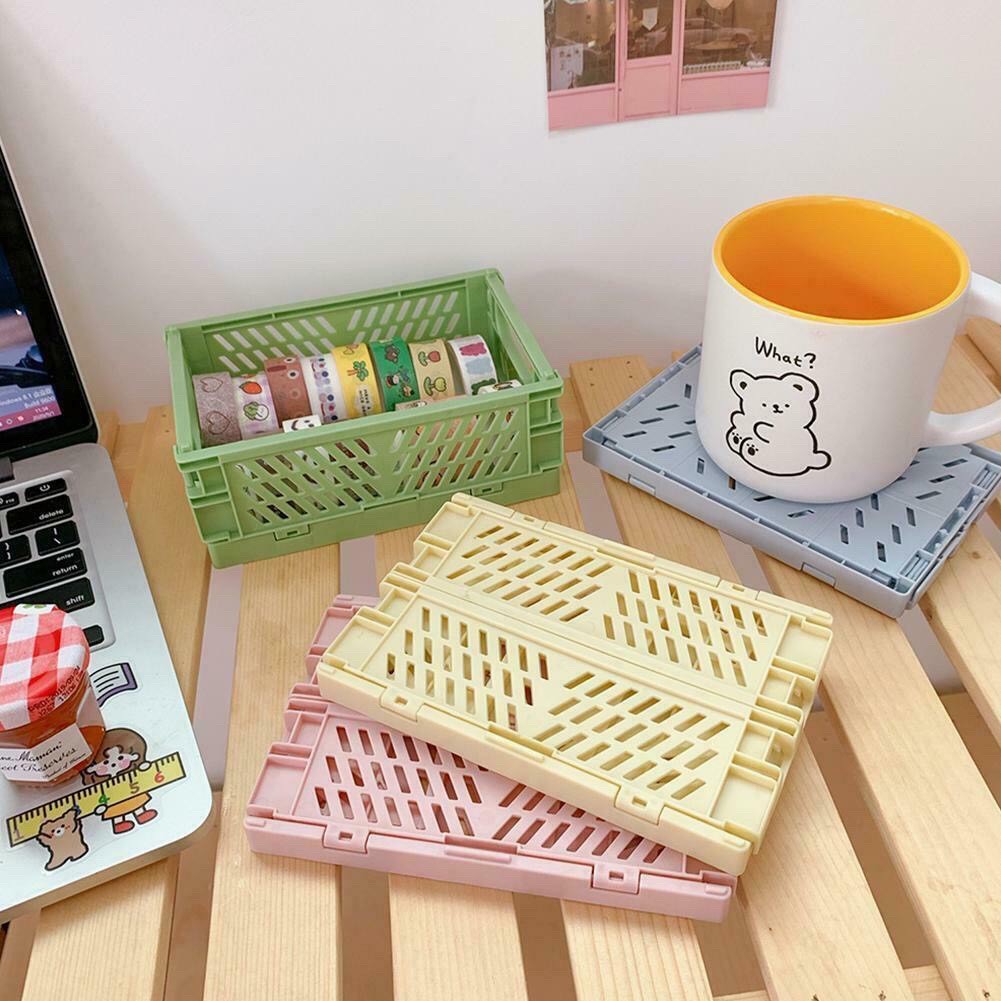 Giỏ đựng decor bàn học, gấp gọn lưu trữ đồ dùng học tập, mỹ phẩm, washi tape