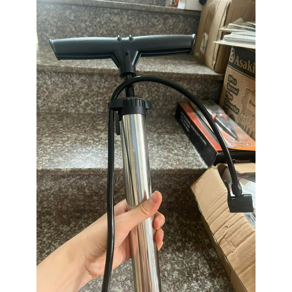 Bơm tay xe đạp, xe máy, ô tô Kapusi có đồng hồ bơm nhanh,nhẹ tay, thân thép không gỉ 160PSI