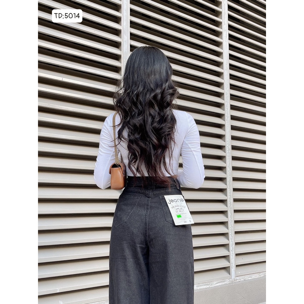 Quần baggy jean nữ LB lưng cao ống rộng, túi nổi dễ thương LB5014