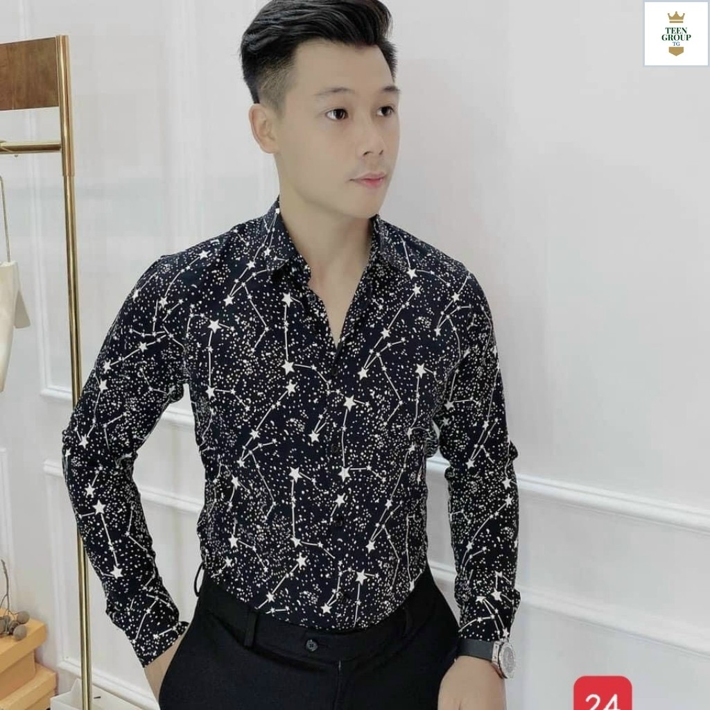 Áo sơ mi nam tenji sm24tg sơ mi nam chất lụa dài tay ngôi sao 3d cao cấp tenji store 8
