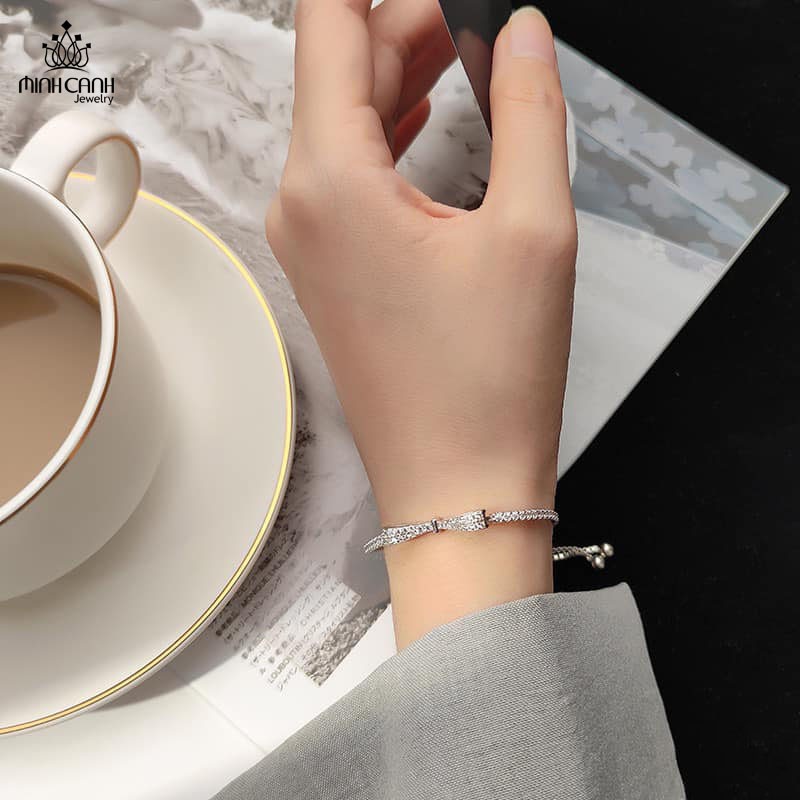 Vòng Tay Bạc 925 Xi Bạch Kim Hình Nơ Điều Chỉnh Kích Thước - Minh Canh Jewelry