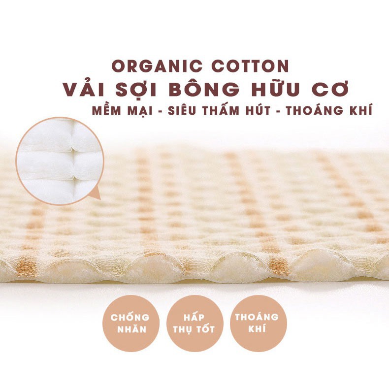 Tấm lót chống thấm cho bé Bon Shop organic cao cấp 100% cotton hữu cơ tự nhiên, chống thấm 4 lớp, mềm mại, thoáng khí