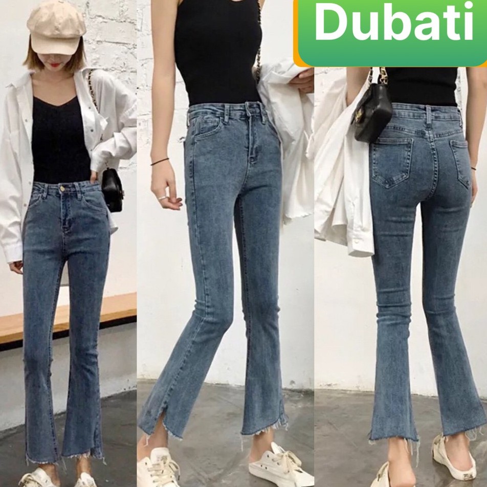 QUẦN JEAN NỮ CHẤT CO GIÃN CẠP CAO ỐNG LOE LAI TƯA XƯỚC NHẸ NHÀNG XINH XẮN - DB 532- DUBATI FASHION