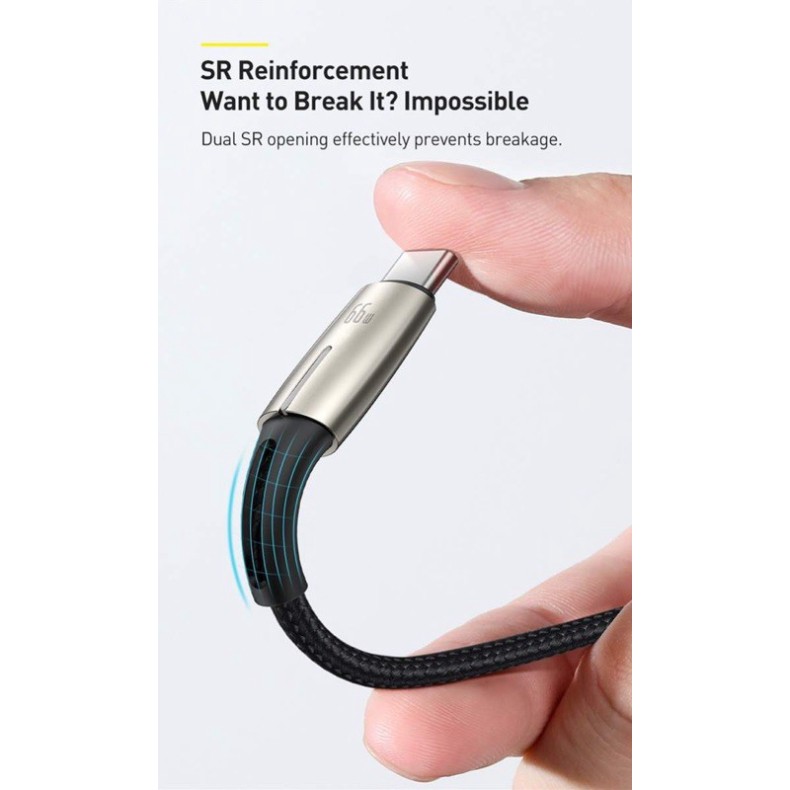 Cáp sạc siêu nhanh báo đèn USB Type-C Baseus Water drop-Shaped Lamp 66w cho Huawei Mate, Samsung, Xiaomi