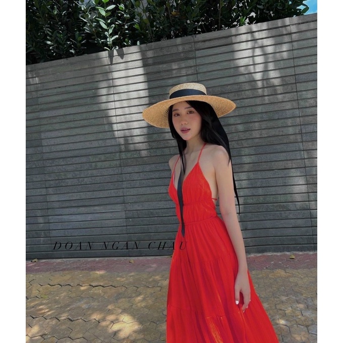 Đầm maxi đũi 2 dây hở lưng / Đỏ / Maxi đi biển, đi chơi