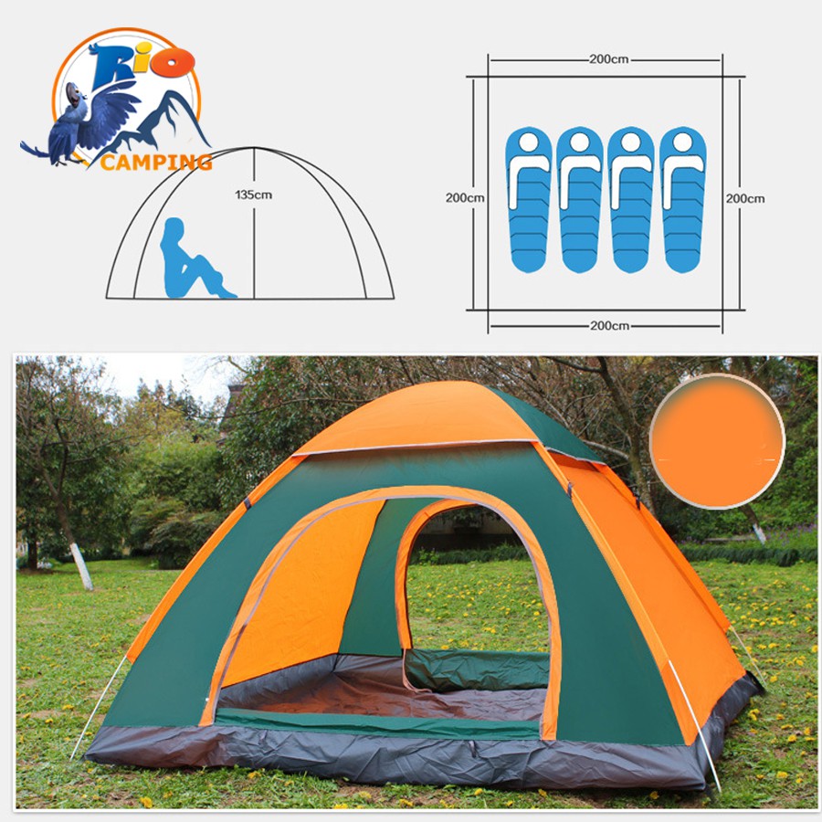 Lều cắm trại tự bung Rio Camping dùng cho 3-5 người thiết kế màn chống muỗi