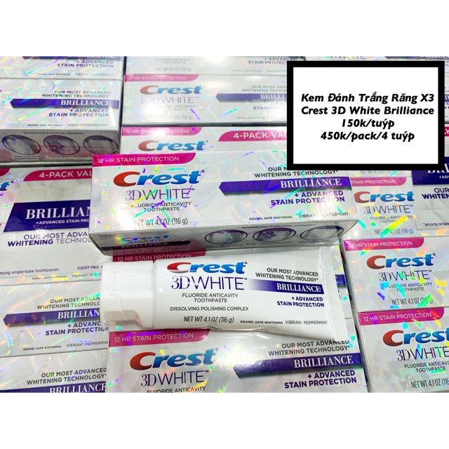 Kem Đánh Răng Làm Trắng Cấp Tốc - Crest 3D White Brilliance / Tuýp Lẻ và Pack