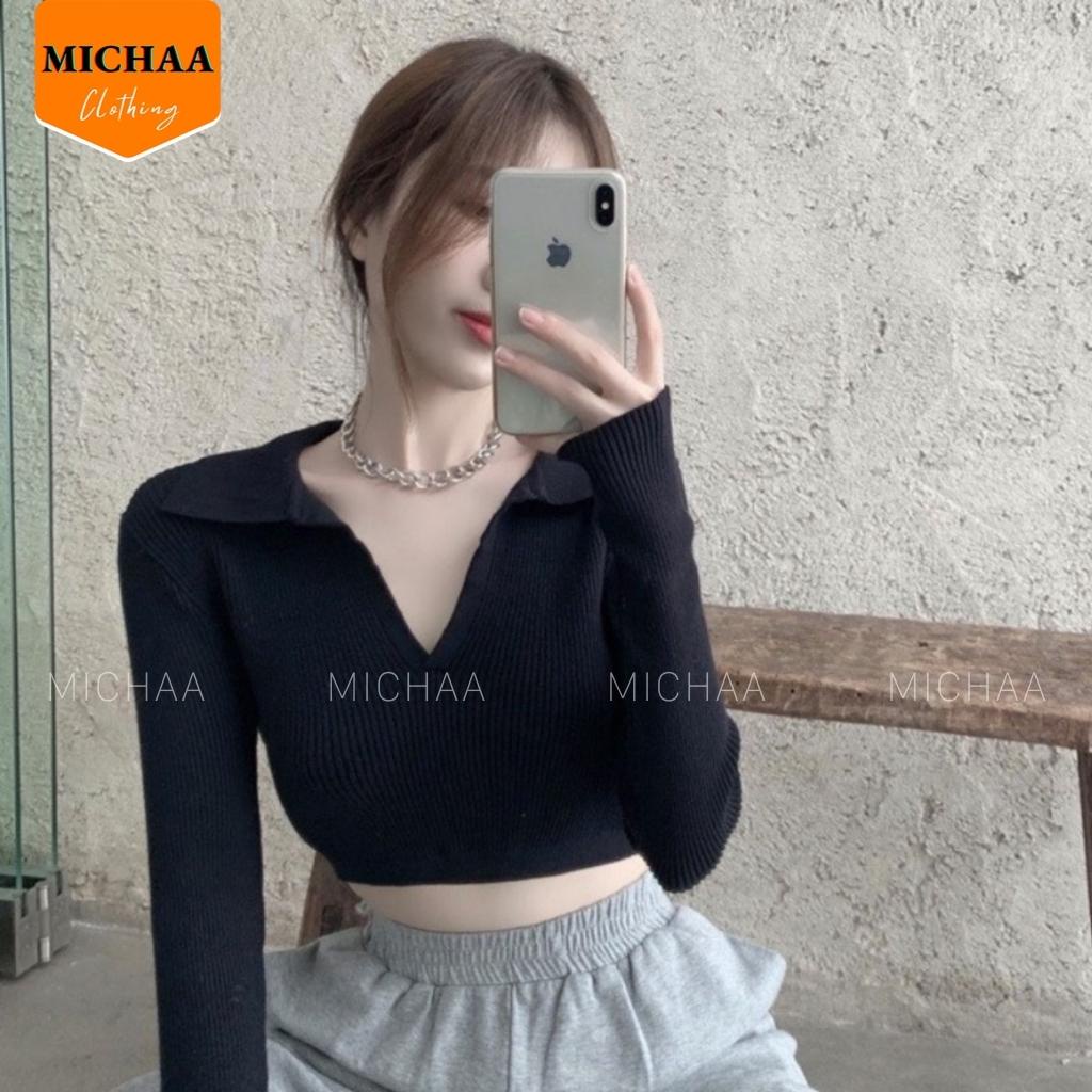 Áo Croptop Cổ Tim Nơ Lưng Thun Gân Nữ Tay Dài Kiểu Ôm Body Sexy Đẹp 2 Màu - MICHAA