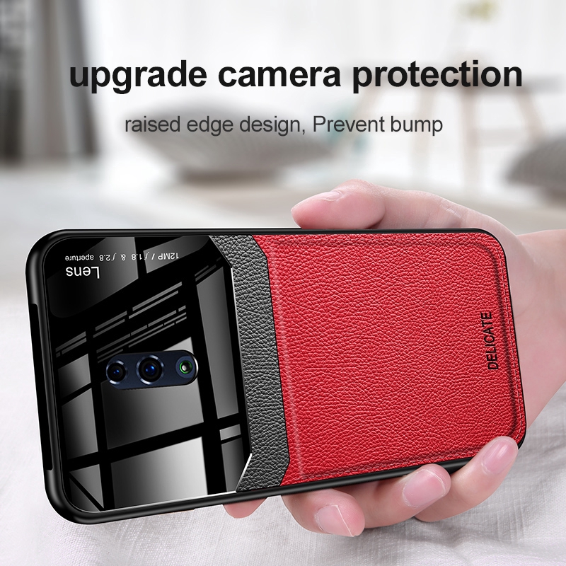 Ốp điện thoại phối da tráng gương kiểu dáng sang trọng cho OPPO Reno2 Reno A9 F11 A9X K3 A3 A5 A3S Realme X