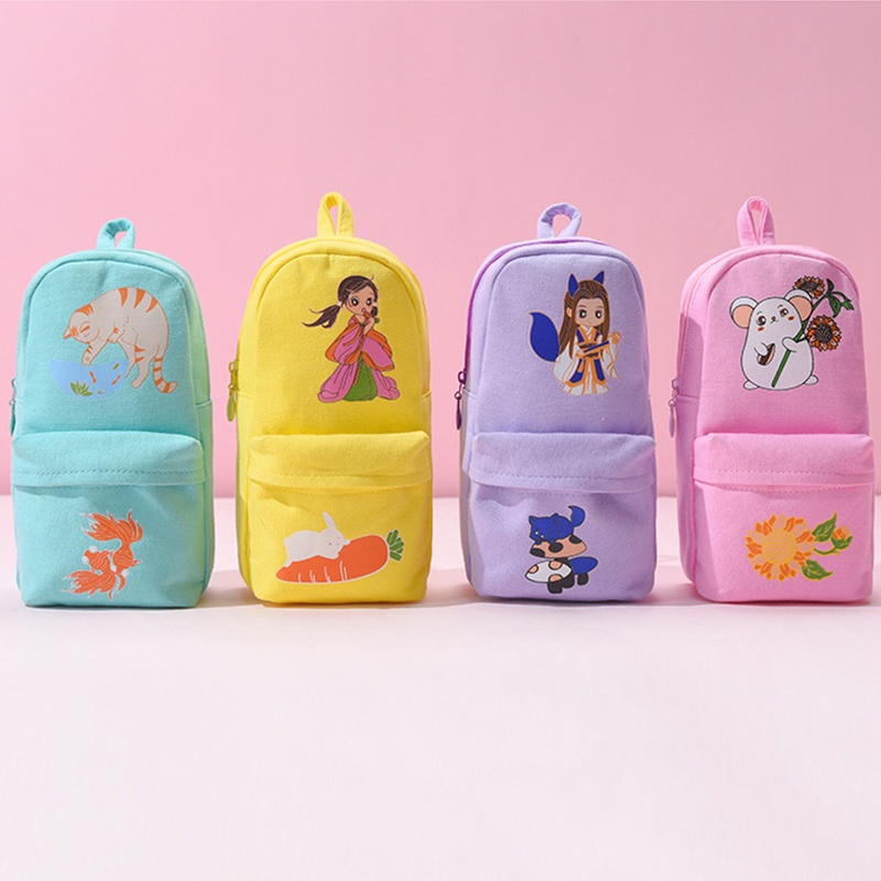 Túi Đựng Bút Chì Vải Canvas Cỡ Lớn In Họa Tiết Hoạt Hình AKKU Dễ Thương Cho Bé