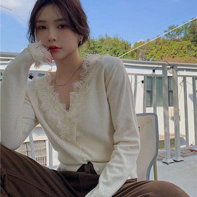 Áo Sweater Dệt Kim Phối Ren Xinh Xắn Cho Nữ  tao bao
