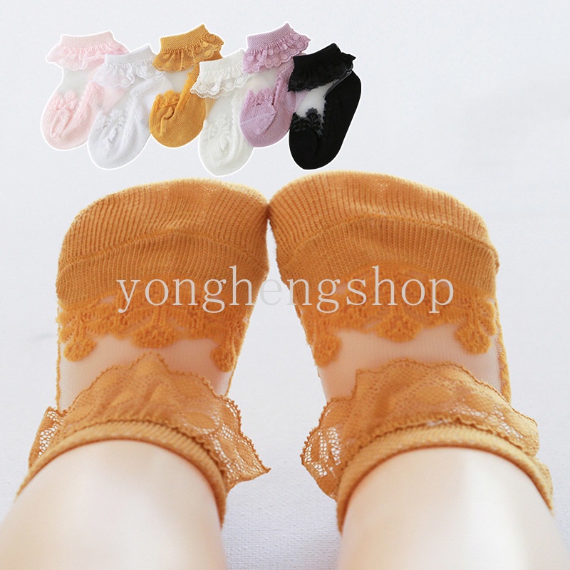 Vớ Cotton Phối Ren Hoa Mỏng Thoáng Khí Kiểu Công Chúa Dễ Thương Cho Bé Gái