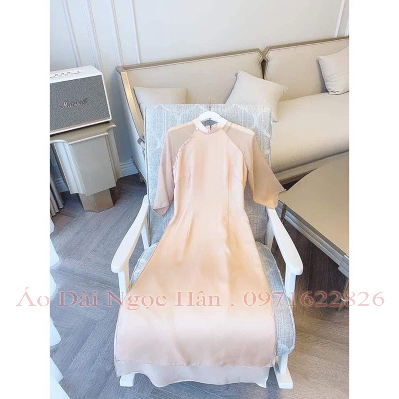 Áo Dài Cách Tân Nữ Voan Tơ Mềm Đính Cúc Tay Loe TK09