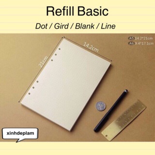 Giấy refill Basic Dot / Grid / Line / Blank cho sổ planner, sổ còng
