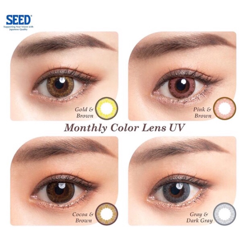 Tặng ngâm (8.6/14.2) Kính áp tròng màu 1 tháng cận &gt;10 viễn &gt;+3 SEED Montly Color Lens UV (Nhật Bản)