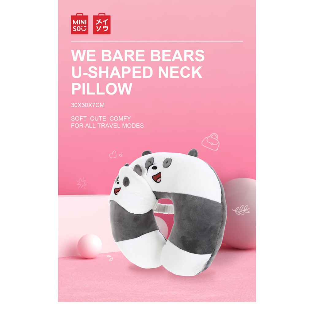 Gối chữ U Miniso hình gấu We Bare Bears U-shaped Neck Pillow (Panda)- Hàng chính hãng