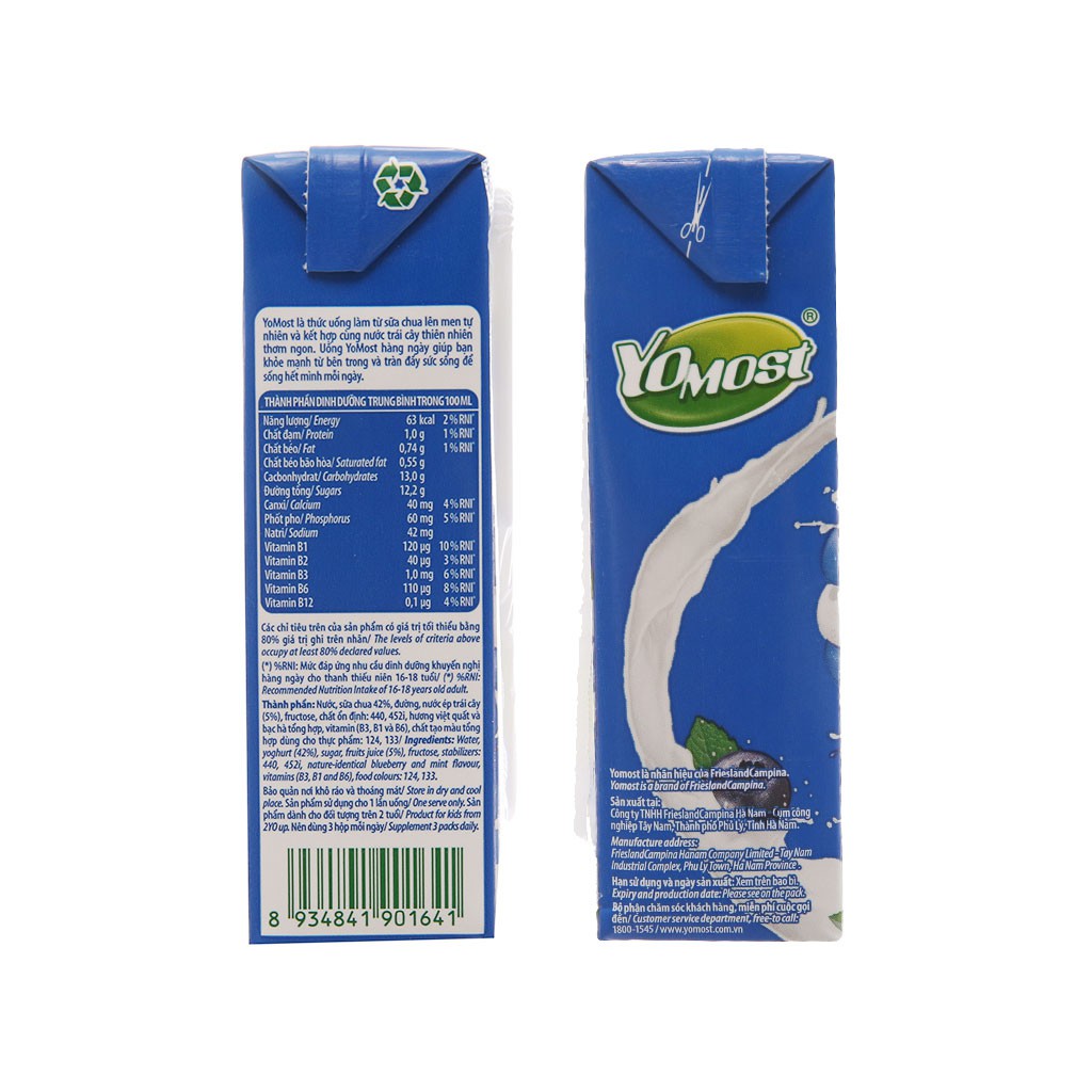 [CHÍNH HÃNG] Sữa Chua Uống YoMost Hương Bạc Hà Và Việt Quất Thùng 48 Hộp x 170ml