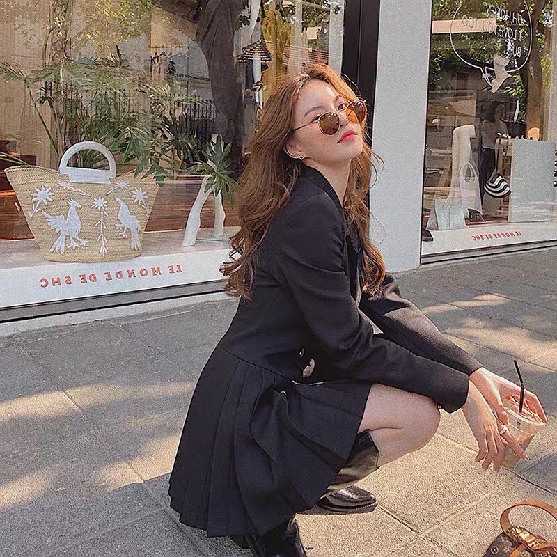 Đầm dự tiệc cổ vest tay dài KÈM quần sort đi tiệc cưới, đi bar,dạo phố, đi học, đi làm xinh xắn, sang trọng - V249 | BigBuy360 - bigbuy360.vn