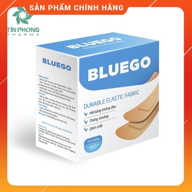 Băng gạc cá nhân Bluego hộp 102 miếng