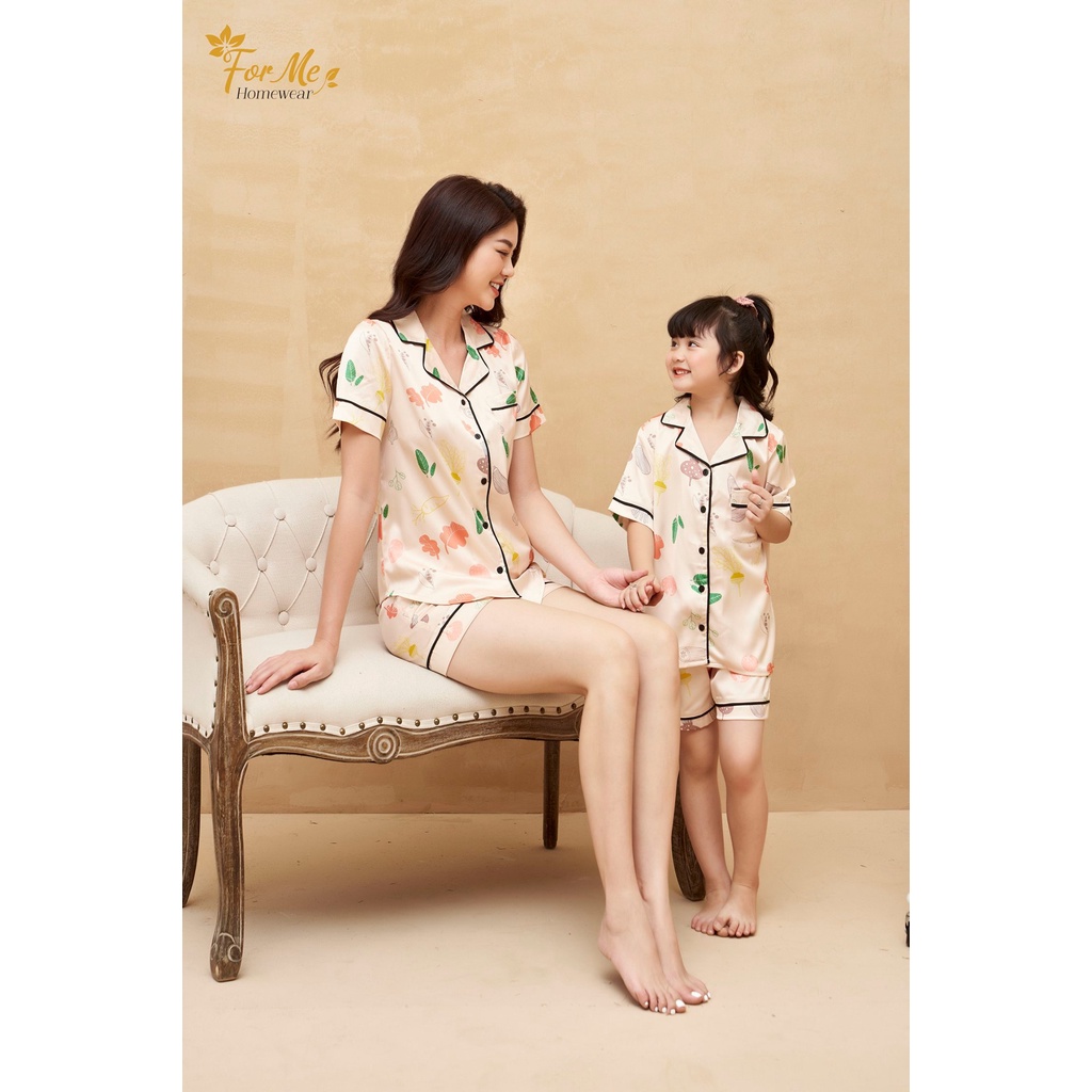 Bộ đồ ngủ, mặc nhà chất Lụa Giấy Luxury SET MẸ &amp; BÉ CÀ RỐT ,forme pijama