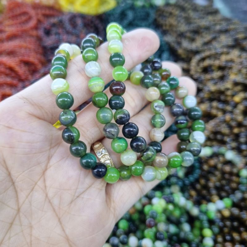 Vòng tay nữ hạt 6 ly màu xanh m.não