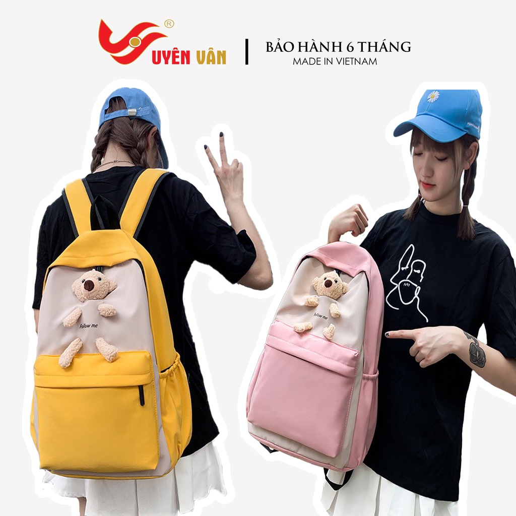 Balo Thời Trang Ulzzang Nữ, Cặp Học Sinh Sinh Viên Kèm Gấu Dễ Thương C9012-3002