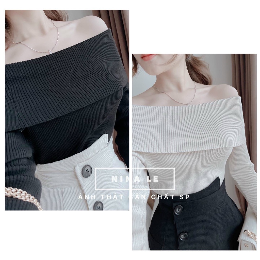Áo hở vai dài tay thun gân tôn dáng hot thu đông - 748