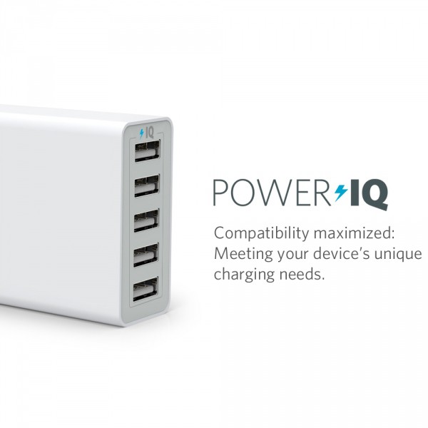 Bộ sạc Anker 40W 8A 5 cổng USB, PowerIQ - Trắng