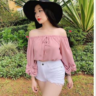 Áo bẹt vai tay dài nhún