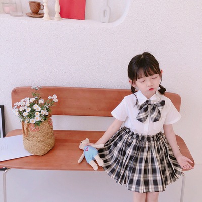 Set Áo Sơ Mi Ngắn Tay + Chân Váy Xếp Li Thời Trang Dễ Thương Cho Bé