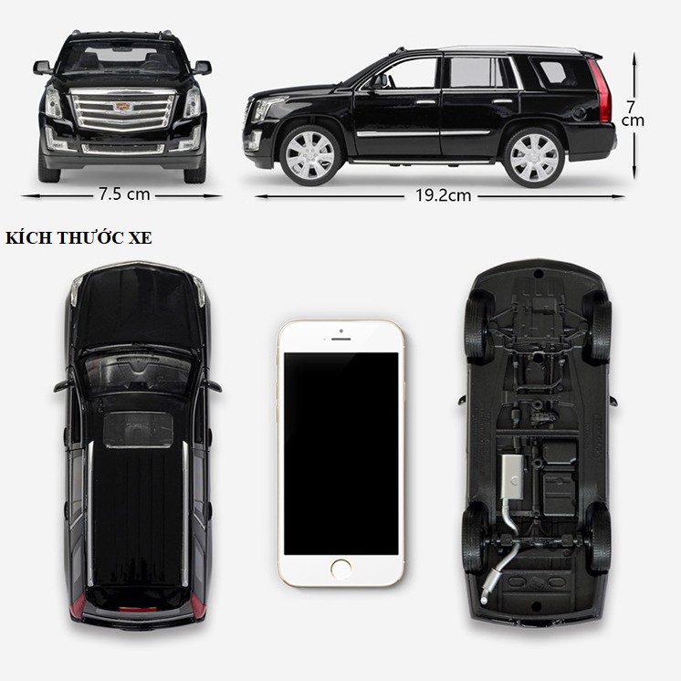 Mô hình xe ô tô Cadillac Escalade 1:24 Welly bằng kim loại mở được 2 cửa xe và nắp máy quà tặng đồ chơi trẻ em