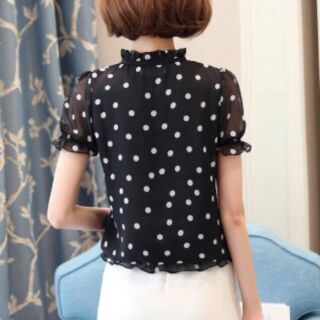 ÁO SƠ MI NỮ CHẤM BI BO LAI CAO CẤP