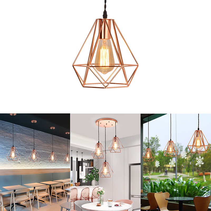 Đèn Trần Bóng Led Khung Sắt Màu Vàng Hồng Treo Trần Nhà Phong Cách Bắc Âu Cho Nhà Bếp/Phòng Khách/Nhà Hàng