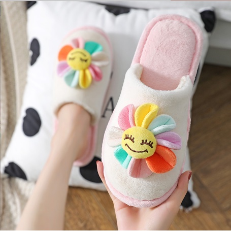 Dép Bông Mềm Giữ Ấm Chân Hình Bông Hoa Nhiều Màu Sắc - Dép Mang Trong Nhà Chống Trơn Trượt Dành Cho Nữ