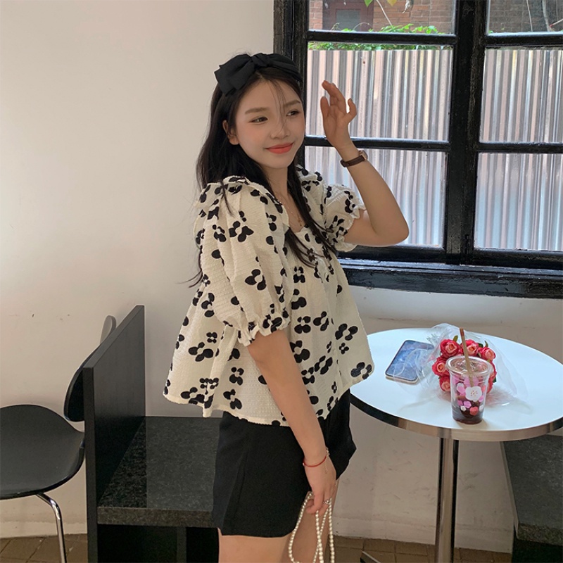 Áo Kiểu Tay Ngắn Cổ Vuông In Họa Tiết Hoa Thời Trang Mùa Hè Dễ Phối Đồ