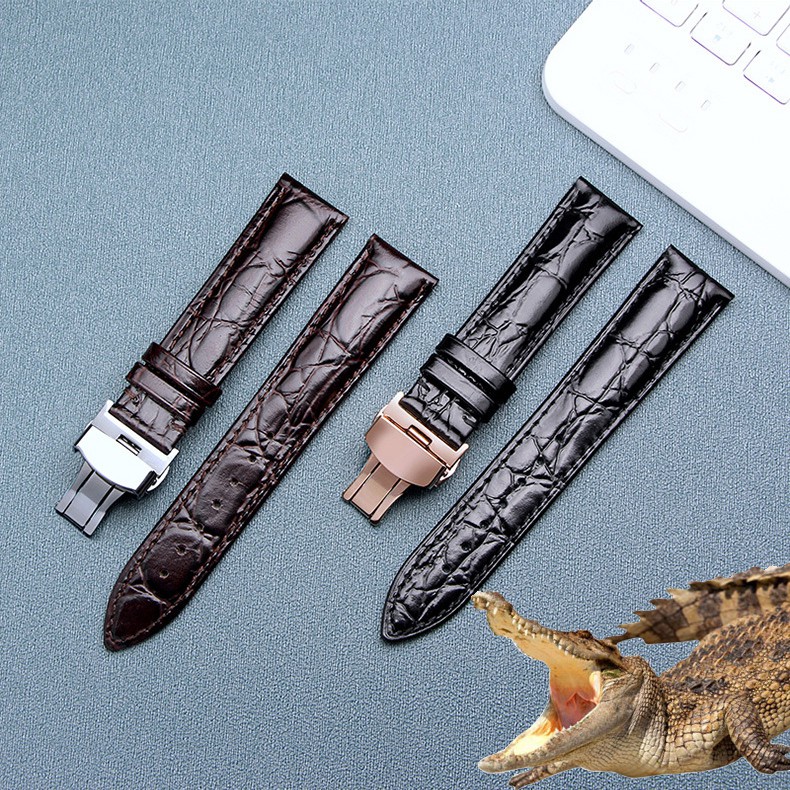 [DA XỊN] Dây đồng hồ da cá sấu cao cấp 2 mặt vân cá sấu kèm khóa bướm thép không gỉ 316L (Chọn màu)
