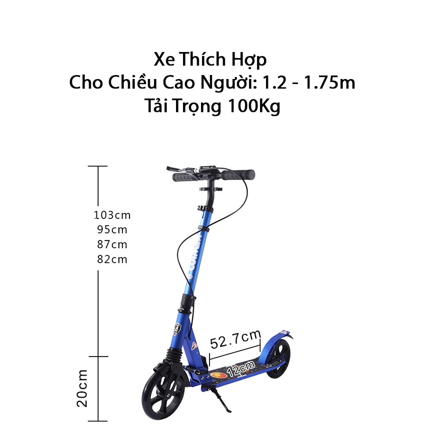 [BẢO HÀNH 12 THÁNG ] Xe Trượt Scooter Người Lớn và Trẻ Lớn Tải 100KG -Xe Trượt Scooter Phù Hợp Cho Người 1m2 đến 1m75