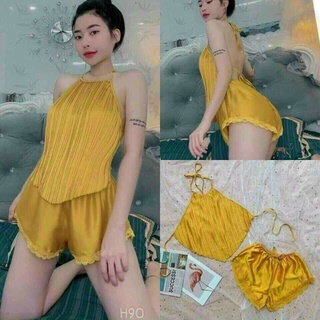 👉👉 Siêu Hot👉👉Sét đồ ngủ yếm phi lụa dập ly dễ thương sexy