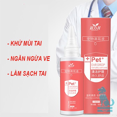 Dung dịch nhỏ tai vệ sinh điều trị viêm thối tai chó mèo Daoliqi 60ml