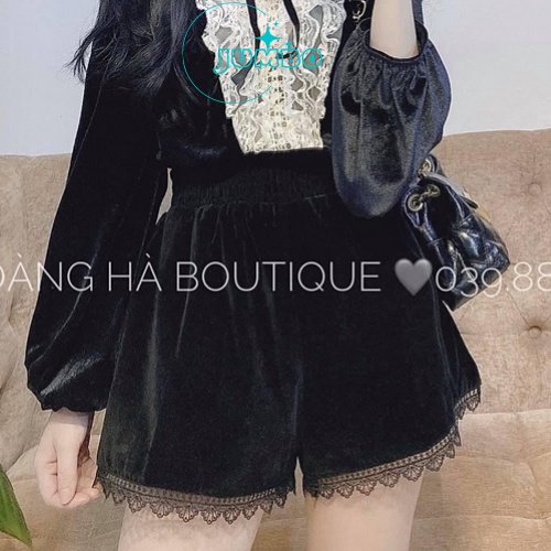 Quần nhung nữ Jumbo short dáng phồng thiết kế sóoc phối ren phong cách Hàn Quốc siêu xinh