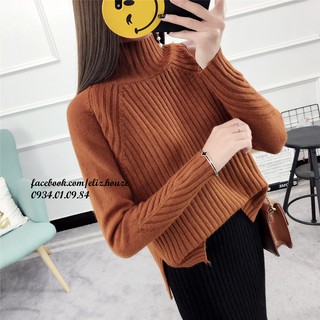 Áo len cổ trụ soc xẻ tà