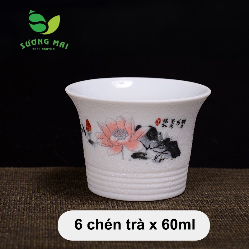 Bộ Ấm Chén Uống Trà Sứ 7 Món Định Châu Hoa Sen SƯƠNG MAI Chất Liệu Cao Cấp SM00000