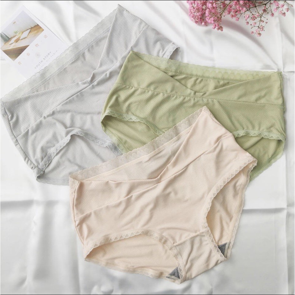 Set 4 quần lót bầu, đồ lót bầu và sau sinh cho mẹ bầu cạp chéo chất liệu co giãn kháng khuẩn bigsize 85kg
