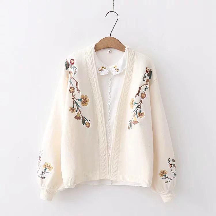 Áo khoác len nữ Hàn Quốc Cardigan thu đông thêu hoa freesize phong cách Vintage Mori girl Akira Store