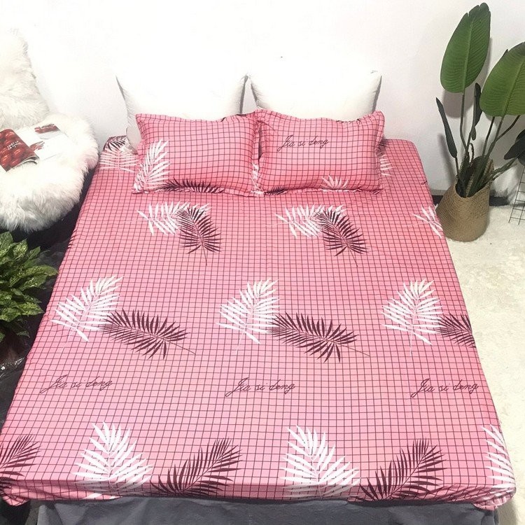 Bộ ga gối poly cotton Dương Xỉ Hồng đủ kích thước